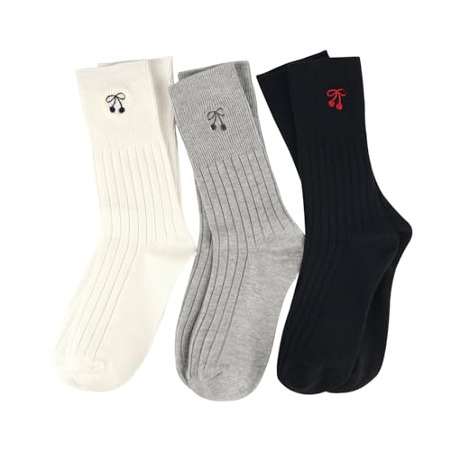 Image of Women's Cute Crew Socks, Casual Athletic Cotton Bowknot Cherry Calf Novelty Socks for Women