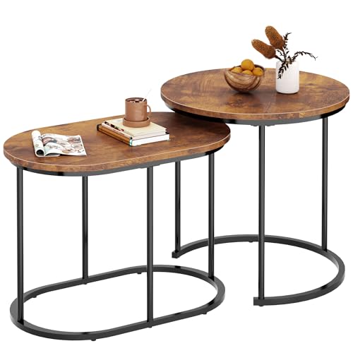 soges Lot de 2 Tables Basses de Salon Tables Gigognes de Salon Table d’Appoint Bout de Canapé Table à Café, Table de Chevet pour Salon Entrée Chambre à Coucher, Rétro