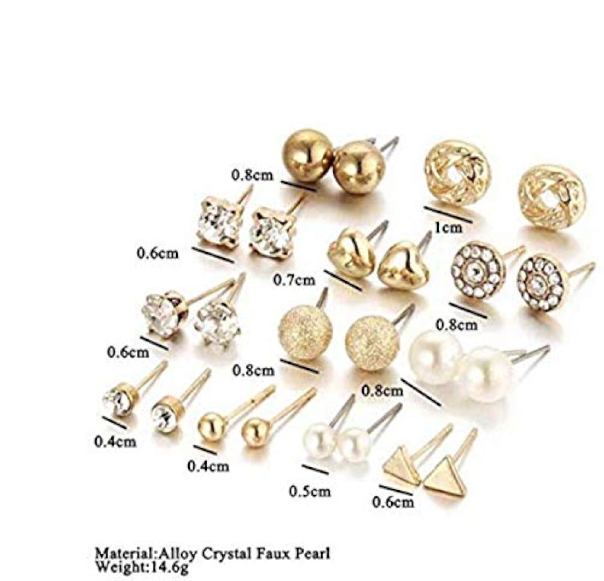12 Pair Women’s Square Crystal Heart Stud Earrings Set