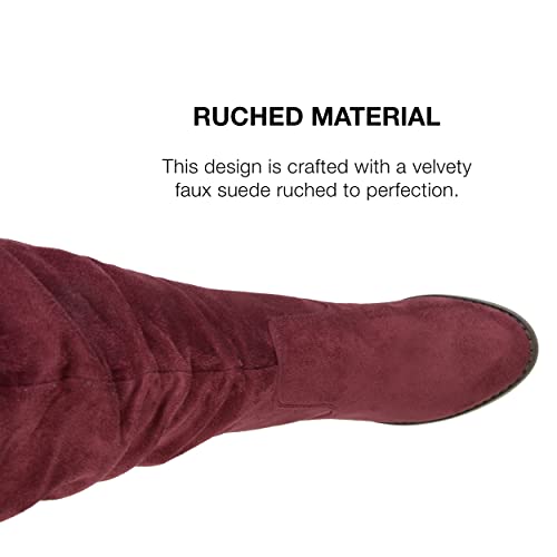 Journee Collection Women's Regular And Wide Calf Vegan Leather Ruched Kaison Zipper Over The Knee Block Heel Boots, 8.5 Medium, Extra Wide Calf Wine #TOP3