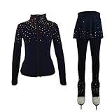 LIUHUO Figure Ice Skating Training Pants Jackets Girls Womens Fleece Shiny Colored Diamond Girl Comfortable Warm Tracksuit Black