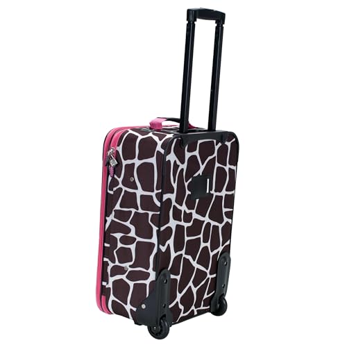 Image of Rockland Fashion Softside 2 Piece Luggage Set, Expandable, (14 inch Tote /19 inch Upright), Pink Giraffe
