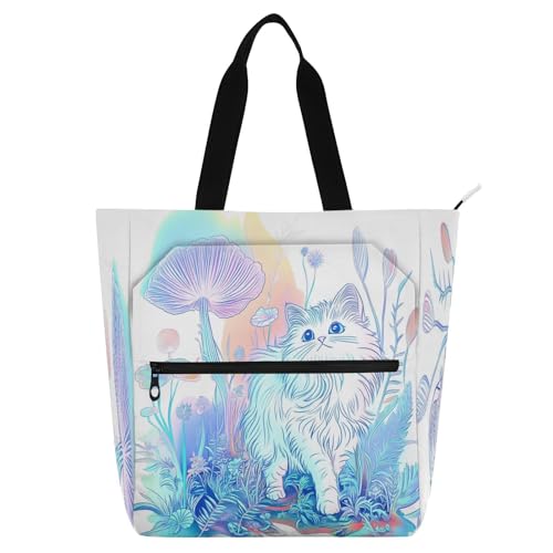 Amooorous Borsa decorativa per libri per ragazzi ragazze adulti, bellezza Ragdoll gatto impermeabile ragazze riutilizzabile borsa della spesa con cerniera per la scuola shopping drogheria arcobaleno