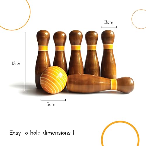 Image of Wooden Bowling Set for Kids (2-5 Years) - 6 Pins, Ball & Shape Cards with Bag | Indoor & Outdoor Bowling Game for Kids | Toddler Toy for 2, 3, 4 & 5 Year Old Boys & Girls (Classic)