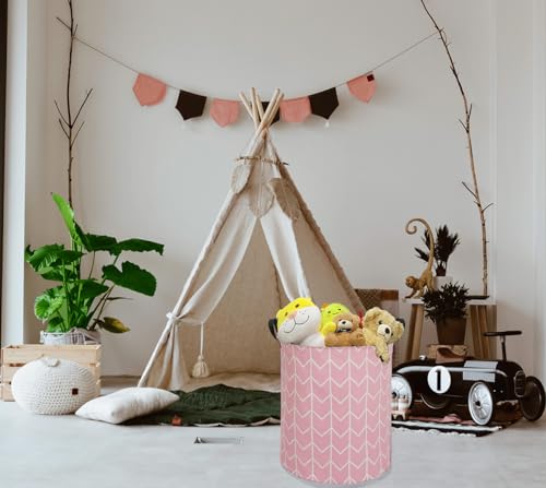 Image of Round Laundry Hamper Storage Basket Fabric Material Storage Hamper Organization Basket, Storage Bin, Gift Box with Handles for Room