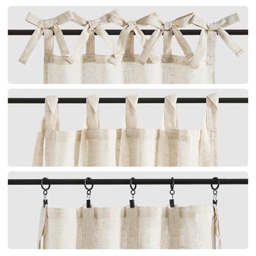 Cortinas cocina cortas TOPICK de lino rústico beige, pack de 2 cortinas semitransparentes 65x60 5