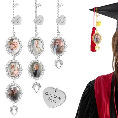 Personalized Graduation Tassel Photo Charm Custom 2025 Graduation Memorial Tassel Charm with Angel Wings for Cap Decorations