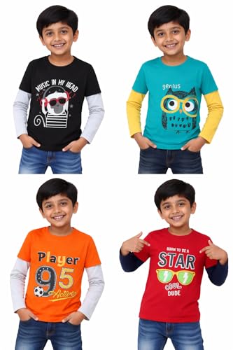 Image of Boys Cotton Full Sleeve T-Shirt Combo Pack of 3 | Soft & Comfortable Kids Wear