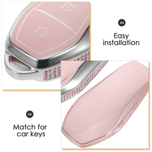 Carcasa rosa para llave BYD con gemas de imitación anti-rayones 3