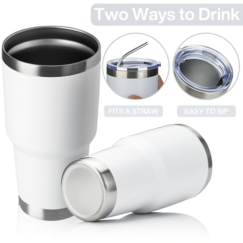 Image of MEWAY 30oz Tumbler Double Wall Vacuum Insulated Travel Mug, Stainless Steel Tumbler with Lid, Durable Powder Coated Insulated Coffee Cup for Cold & Hot Drinks (White,1 PACK)