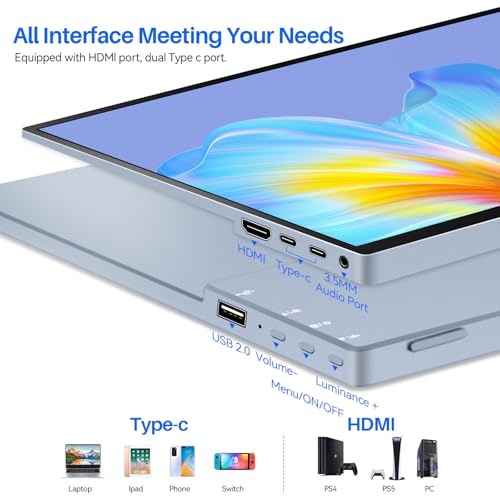 Image of Touchscreen Portable Monitor 14 Inch IPS Slim Travel Screen FHD 1920X1200 HDR FreeSync Bezel Less USB-C Computer Monitor with Cover Stand and Speakers for Laptop PC Mac Surface PS4 /5 Xbox
