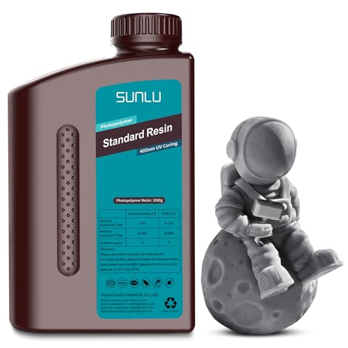 Image of SUNLU 3D Printer Resin 1kg, Fast Curing Standard 3D Resin for LCD DLP SLA 3D Printers, 395 to 405nm UV Curing 3D Printing Liquid Photopolymer Resin, Low Shrinkage, High Precision, 1000g, Dark Grey