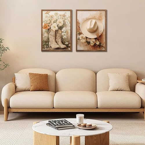 Image of NNX 2pcs Vintage Western Cowgirl Canvas Wall Art, Unframed, 12x16in, Perfect for Bedroom, Living Room