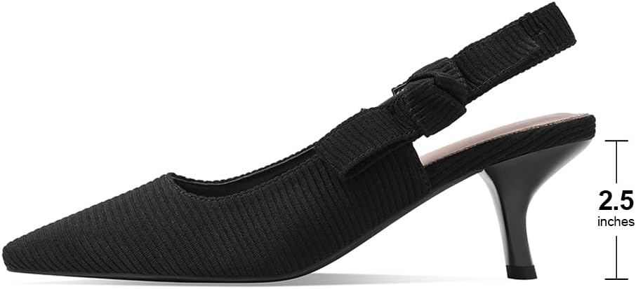 Erocalli Women's Low Kitten Bow Heels Slingback Dressy Pumps Pointed Closed Toe Elegant Wedding Pumps Formal Comfortable Shoes - Image 6