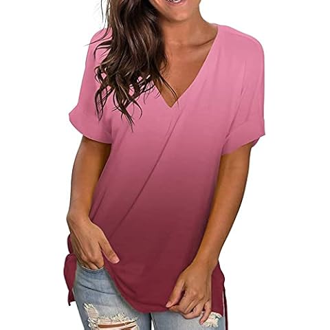 Camiseta de Manga Corta con Cuello en V y Estampado de Flores Tie Dye para Mujer Cover