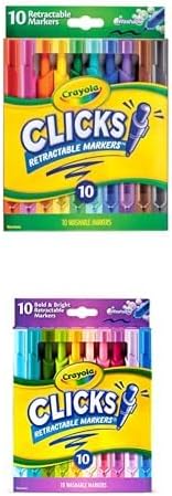 Crayola Clicks Retractable Markers Bundle - Kids School & Art Supplies Set with 10ct Regular & 10ct Bold Colors, No-Dry Washable Markers