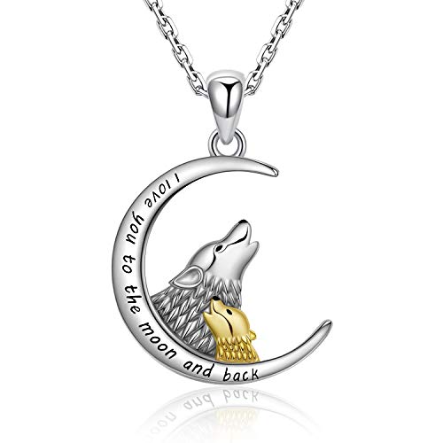 スターリングシルバー ウサギ/オオカミネックレス - I Love You To the Moon and Backペンダントネックレス バニージュエリーギフト ガールフレンド奥様/母子への贈り物 動物 オオカミネックレス 母の日 誕生日ジュエリー 女性へ