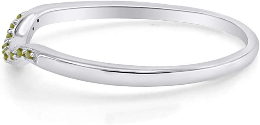 AFFY Round Cut Simulated Peridot Curved Wedding Band Ring in 14k Gold Over Sterling Silver