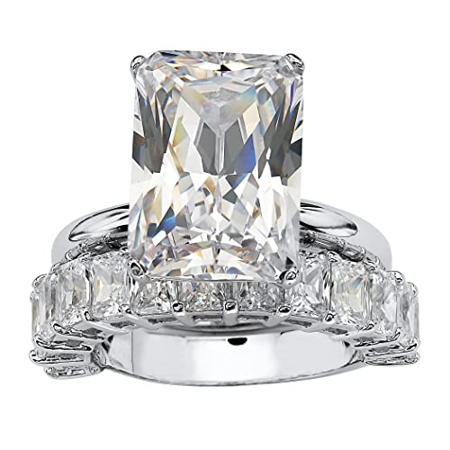 PalmBeach Platinum-Plated Emerald Cut Cubic Zirconia Bridal Ring Set Sizes 6-10