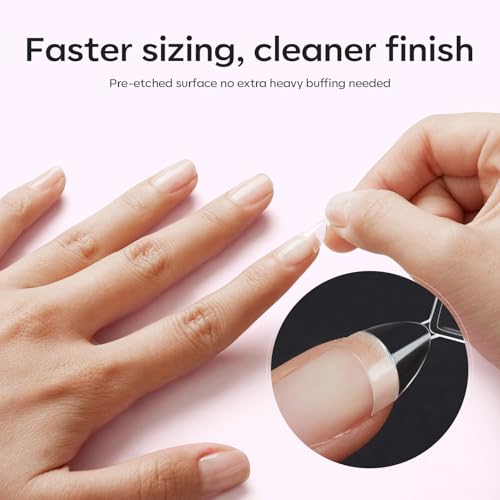 Image of Modelones Medium Almond Gel Nail Tips, 510Pcs Half Cover Fake Press on Nails Tips Pre-Etched Clear Natural Fit Acrylic Gel False Nails for Extension DIY Salon 15Sizes