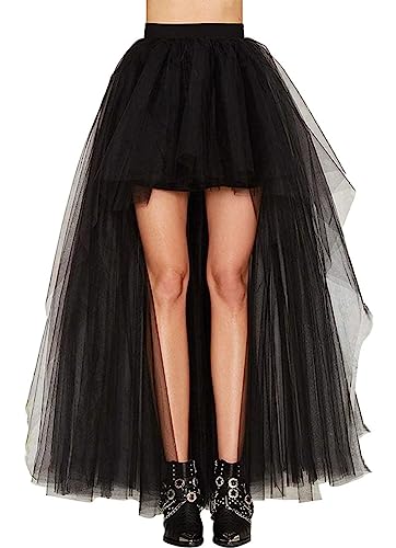 Zooma Jupe Noire pour Femme Punk asymétrique Robe Steampunk Cocktail Mousseline Dentelle Party Jupe Cosplay, 9437-noir, L