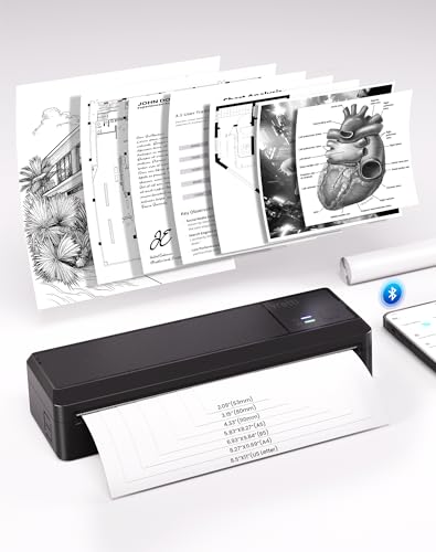 vretti P83 Mobiler Drucker A4, Tragbarer Thermodrucker A4 für Unterwegs, Bluetooth-Verbindung für Smartphones, Kompatibel mit Android/iOS, Reisedrucker für Hause, Lernen,Schwarz