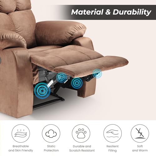 Image of Little NAP Helios Soft Suede Fabric Single Motorized Standard Recliner | Padded 1 Seater Aaram Sofa | Relaxing Chair for Home Office Living Bed Room | Brown
