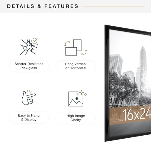 MCS Trendsetter 16x24 Poster Frame Black High-Gloss, Vertical & Horizontal Wall Hanging Large Picture Frame for Photos, Posters & Art Prints (1-Pack)
