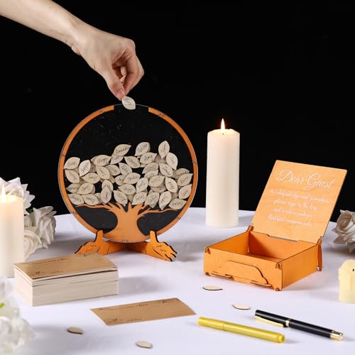 Engrowtic Wooden Funeral Guest Book Set for Memorial Service Celebration of Life Decorations Loving Memory Guestbook Included Share a Memory or Words of Love Cards Pen Table Sign(Tree of Life)