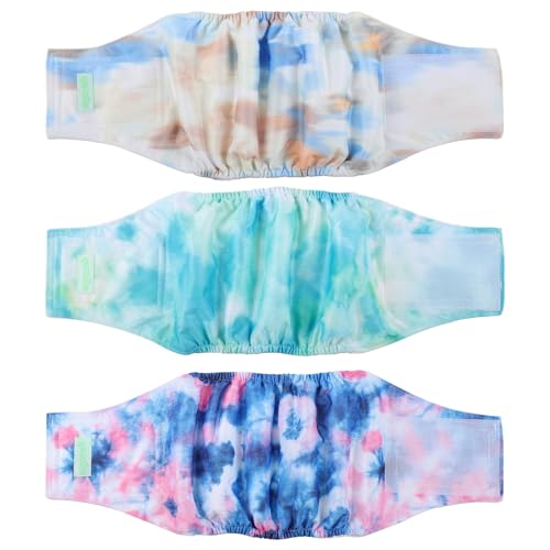 Image of wegreeco Washable Male Dog Belly Band (Stylish Pattern)- Pack of 3 - Washable Male Dog Belly Wrap, Dog Diapers Male (Tie-dye, Sky, Large)