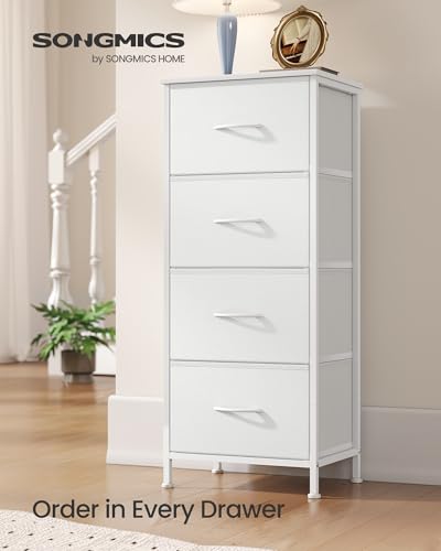 Image of SONGMICS BELLAH Collection - Dresser for Bedroom, Chest of Drawers, Storage Organizer Unit, Closet, Entryway, Steel, 4 Drawers, Modern, Cloud White and Snow White ULGS314W01S