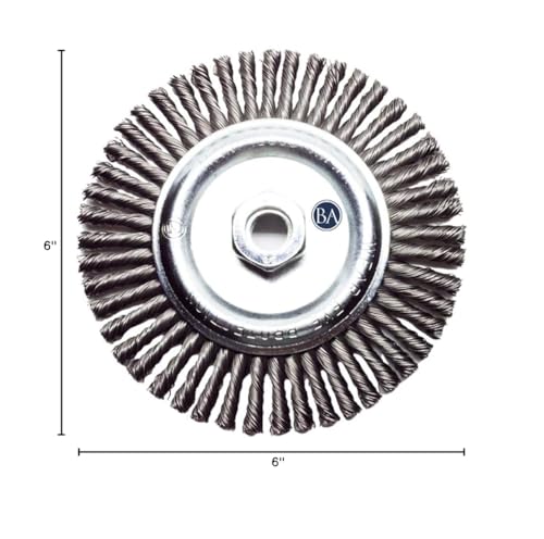 Image of Benchmark Abrasives 6 inch x 1 /4 inch Stringer Bead Wire Wheel with 5 /8 inch-11 Thread, for Weld Cleaning, Weld Spatter Removal, Stripping, Deburring, Use with Angle Grinders - (6 inch x 1 /4 inch) (Carbon)