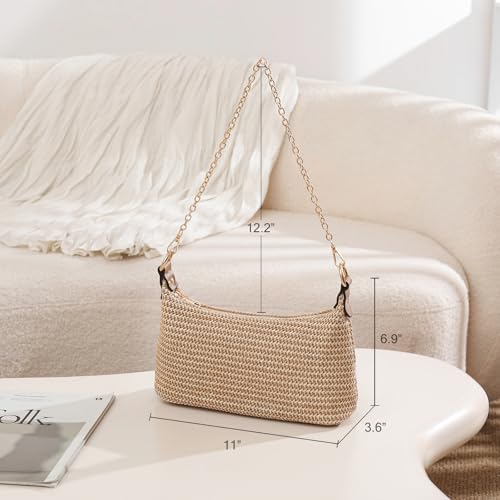 Image of CROJUYI Straw Shoulder Bag for Women Soft Small Woven Shoulder Purse Handbag,Beach Tote Straw Bag for Summer