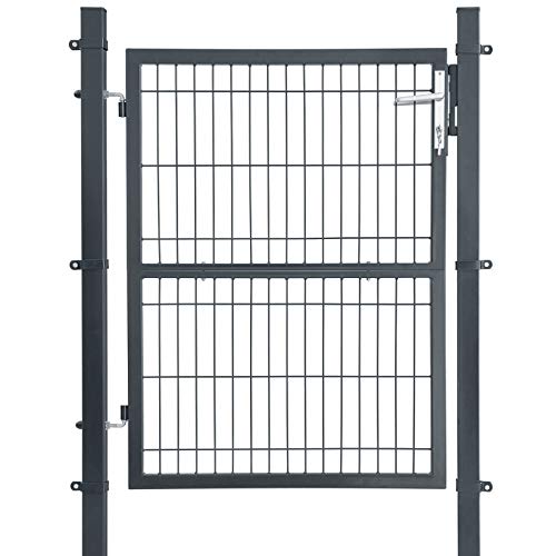 Preisvergleich Produktbild LARMNEE Gartentor, für Stabmattenzau, Gartentür aus verzinktem Stahl, robust und langlebig, Zauntor, 100 x 106 cm, Gartenpforte, Hoftor mit Griff, Schloss, Schlüssel, Gartenzaun, Graue ESH27GD02