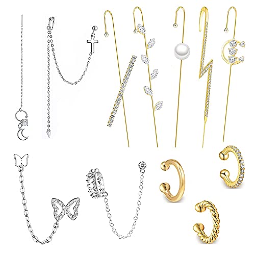 12PCS Ear Cuff Wrap Crawler Hook Earrings Cuff Earring Chain for Women Simple Earring Cuffs Chic Tassel Ear Cuff Earring Ear Wrap Crawler Earrings for Women Girls