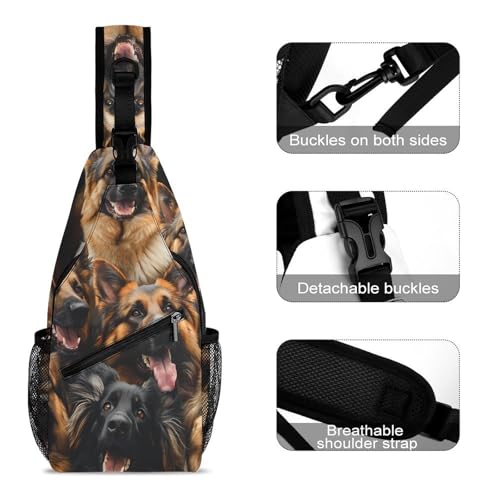 German Shepherd Dogs Crossbody Sling Bag Casual Chest Bag Daypack for Women Men Travel Sport Hiking Funny Print3