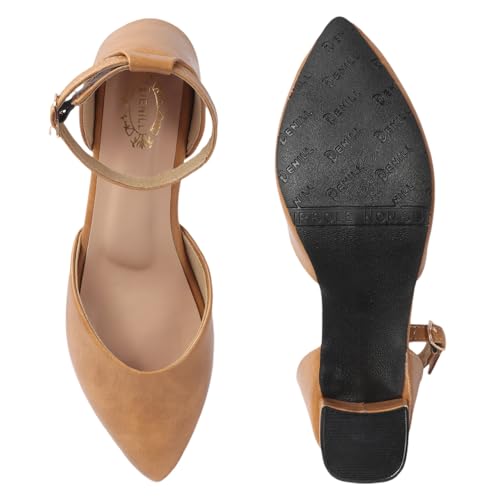 Image of Denill Women's Pointed Toe Block Heel Fashion Sandals with Buckled Ankle Strap With Non Slip Sole