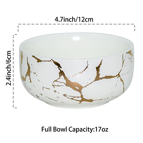 Lucck Ceramic Cereal Bowl Marble Soup Bowl 17 Oz Ceramic Rice Bowl Luxury Gold Inlay Dessert Bowl Microwave And Dishwasher Safe For Oatmeal Snack (White) #TOP2