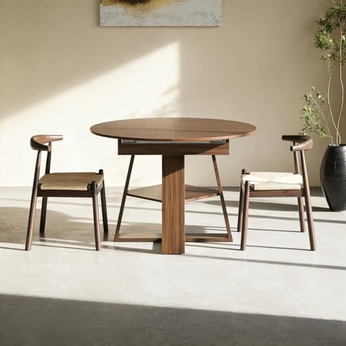 Trygoal 3 Piece Dining Table Set, Wooden Kitchen Furniture Set, Walnut