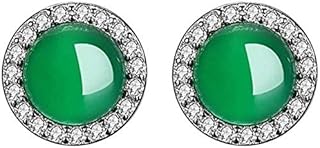 Pendientes de Mujer, Pendientes de Botón Elegante Simplicidad Pendientes de Calcedonia de Ágata Pendientes de Plata de Ley 925 Joyas de Oreja Colgante para Enviar a Su Novia Regalo Mayor/Verde,Mu