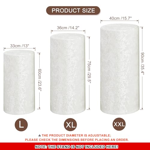QUARKZMAN Set aus 3 weißen Zylinder Spandex Standabdeckungen, Plinth Standabdeckung für Party Hochzeit Geburtstagsdekoration, enthält nur Zylinderabdeckungen (Samtstoff Groß)