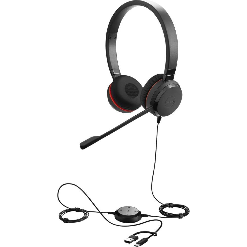 Jabra Evolve 30 II, Auriculares estéreo certificados por Microsoft Teams con Unidad de Control de Llamadas, micrófono con cancelación de Ruido, Indicadores LED, Sonido, USB-C/A,