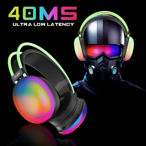 Image of truke BTG Thunder Over the Ear Gaming Headphone with 70H of Playtime, 40mm Titanium Drivers, Dual Pairing Headset, Gaming Mode (40ms Latency) with RGB LEDs, Detachable Mic, BT 5.4-Black