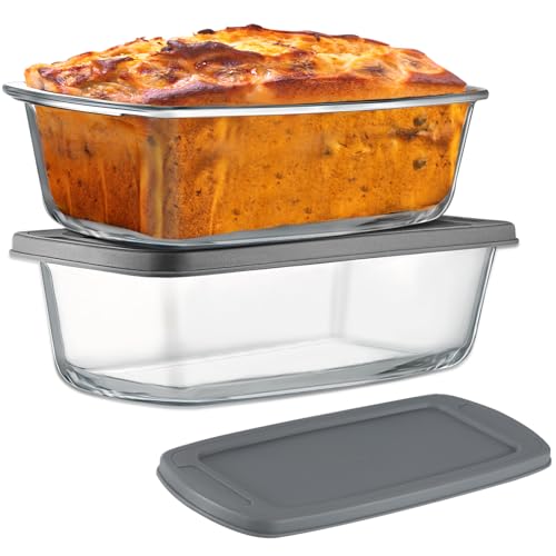 4 Piece Glass Loaf Pan Set with Lids - Stackable 1.9 QT/62oz/1800ML Glass Bread Baking Dish Microwave and Oven Safe - Loaf Pans For Baking Bread, Cakes