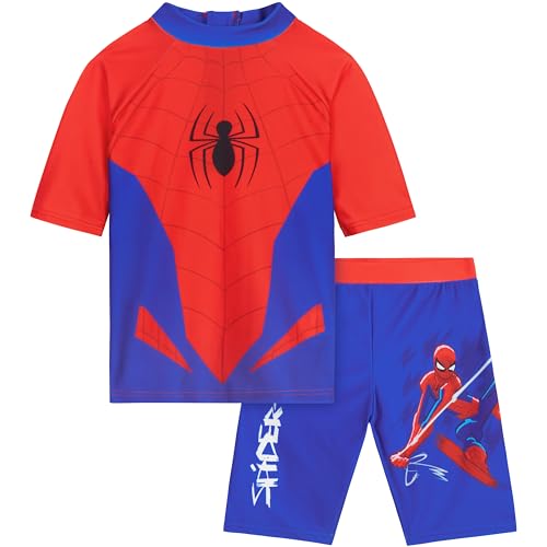 Marvel Spiderman Ensemble Maillot de Bain Garcon 3 à 10 Ans, Maillot de Bain 2 Pieces Rashguard Vest et Short Ete Cadeau Garcon (6-7 Ans, Rouge/Bleu Spiderman)