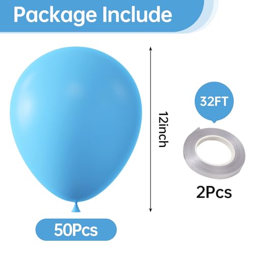 Image of 12 Inch Light Blue Balloons, 50 Pcs Latex Helium Balloons for Kid's Birthday Party, Baby Shower, Wedding, Graduate Party Decorations
