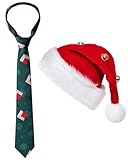 2PCS Christmas Costume Accessories for Mens Green Tie Santa Hat Adults Vacation Holiday Party 1980s Movie Cosplay Set for Griswold Clark Ellen