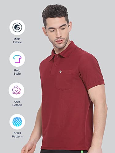 Lux Nitro Men's Maroon Cotton Polo T-Shirt with Pocket (Size : Medium)