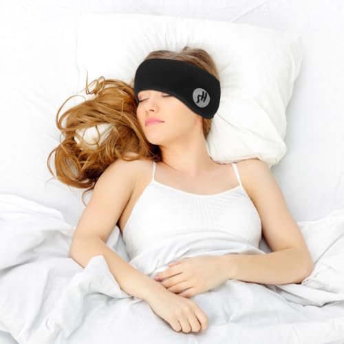 WOONEKY Schalldichte Ohrenschützer Schlafmaske, Augenmaske zum Schlafen mit verstellbarem Kopfteil, Ohrenschützer zum Schlafen, Ohrenwärmer für Seitenschläfer für Sport Training, Joggen, Yoga, Reisen