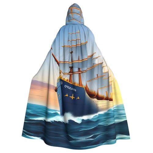 Manteau à capuche adulte imprimé océan et bateau longue cape de fête pour homme et femme